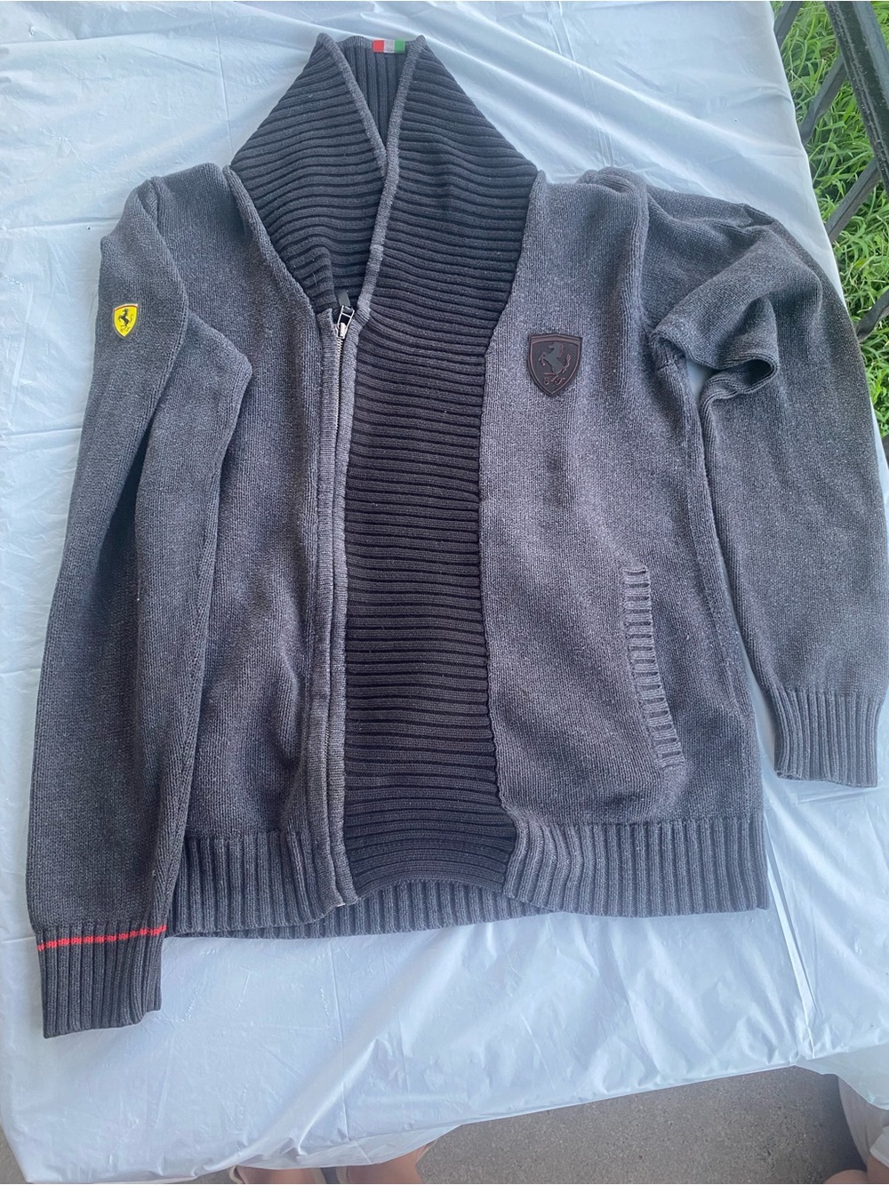 Puma Men's Charcoal Gray & Black Zip-Up Shawl Collar Sweater